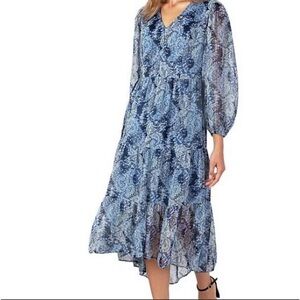 NEW Joie Blue Feminine Blue White Dress with Tiered Skirt, XXL